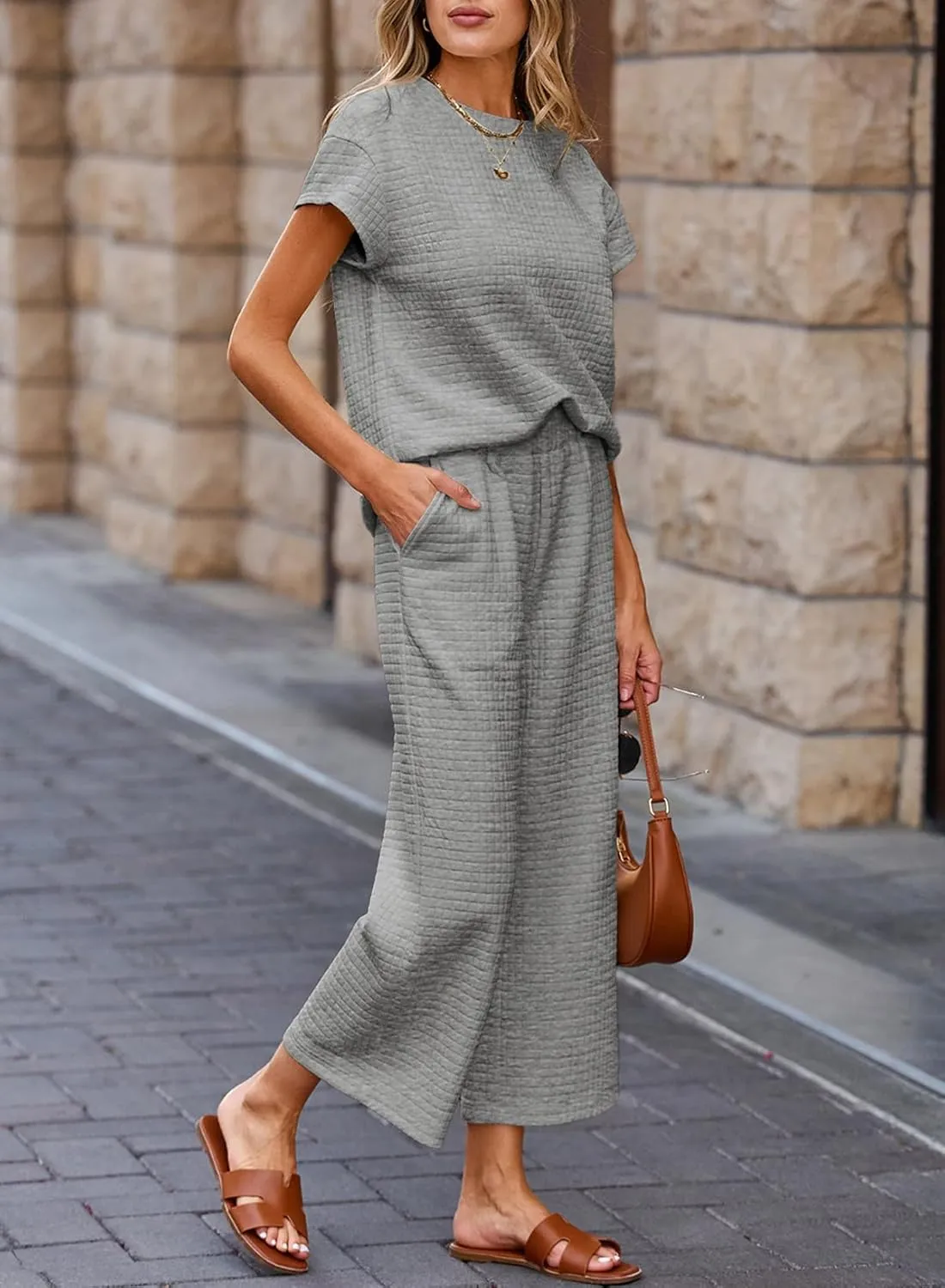 SHEWIN Womens Two Piece Spring Outfits Sweatsuits Casual Pullover Tops and Wide Leg Sweatpant Lounge Sets