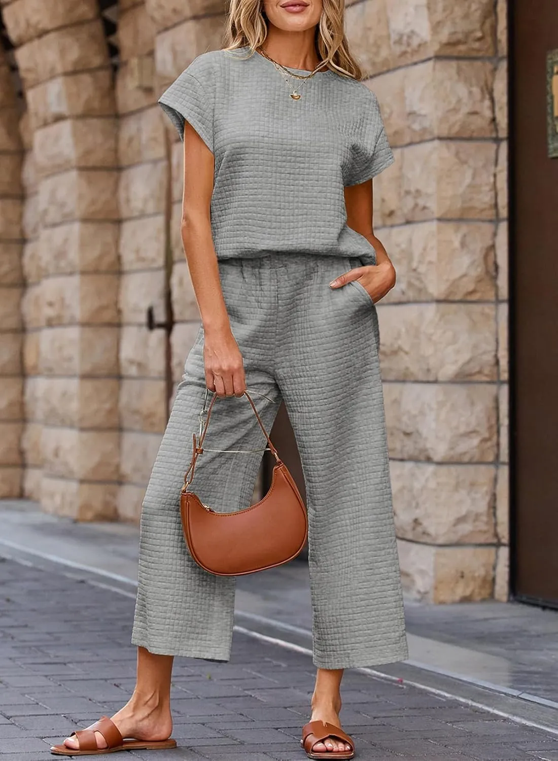 SHEWIN Womens Two Piece Spring Outfits Sweatsuits Casual Pullover Tops and Wide Leg Sweatpant Lounge Sets