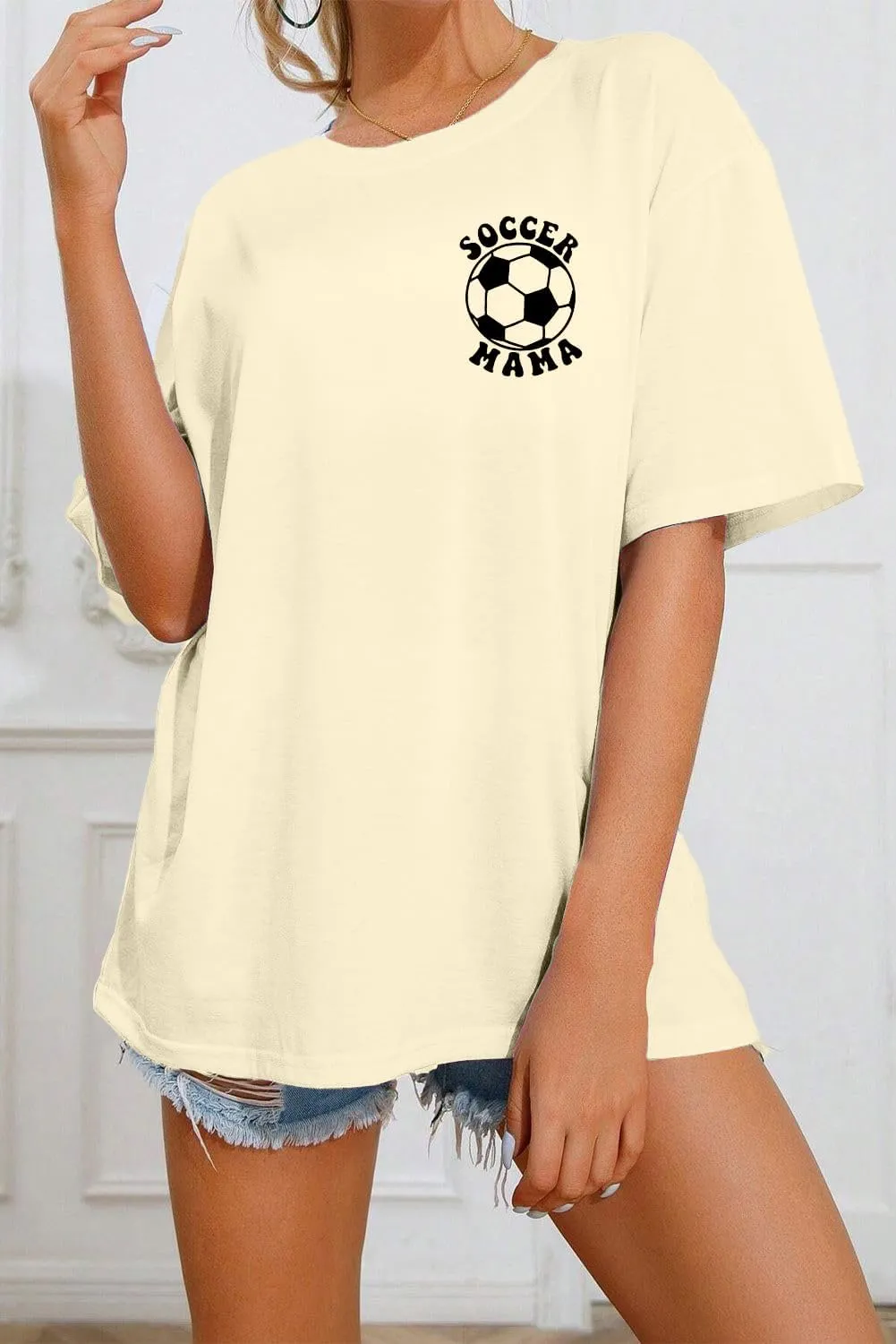 Soccer Mom Shirt for Women Soccer Mama Letter Printed Tee Funny Soccer Graphic T-Shirt Oversized Short Sleeve Tops