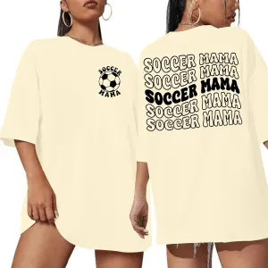 Soccer Mom Shirt for Women Soccer Mama Letter Printed Tee Funny Soccer Graphic T-Shirt Oversized Short Sleeve Tops