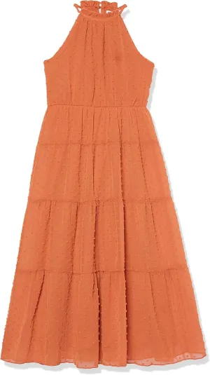Speechless Girls' Sleeveless Halter Maxi Tiered Chiffon Dress