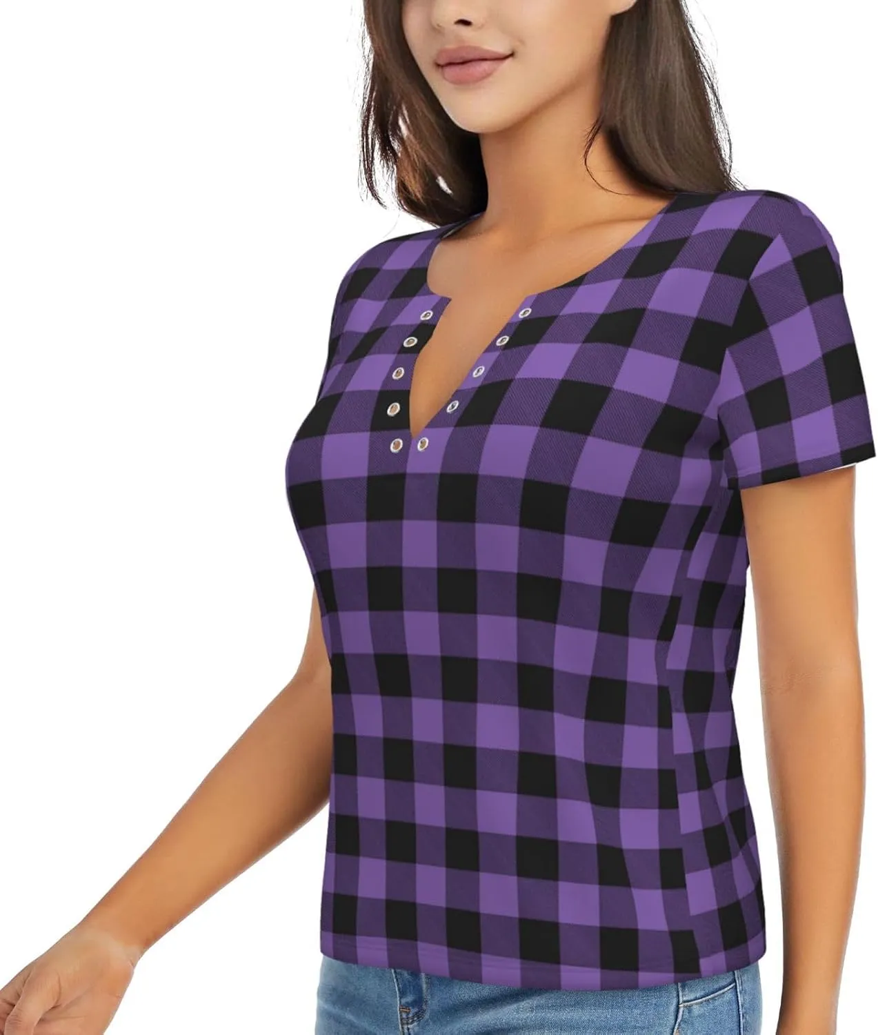 Sports Football Soccer Womens Deep V-Neck T-Shirts Stretchy Short Sleeve Shirts Summer Tee Tops Slim Fit T-Shirt