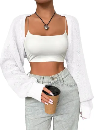 SPR&JOY Women’s Bolero Shrug Sweaters, Knitted Open Front Long Sleeve Cropped Tops, Solid Cute Sexy Casual Fashion Cardigans