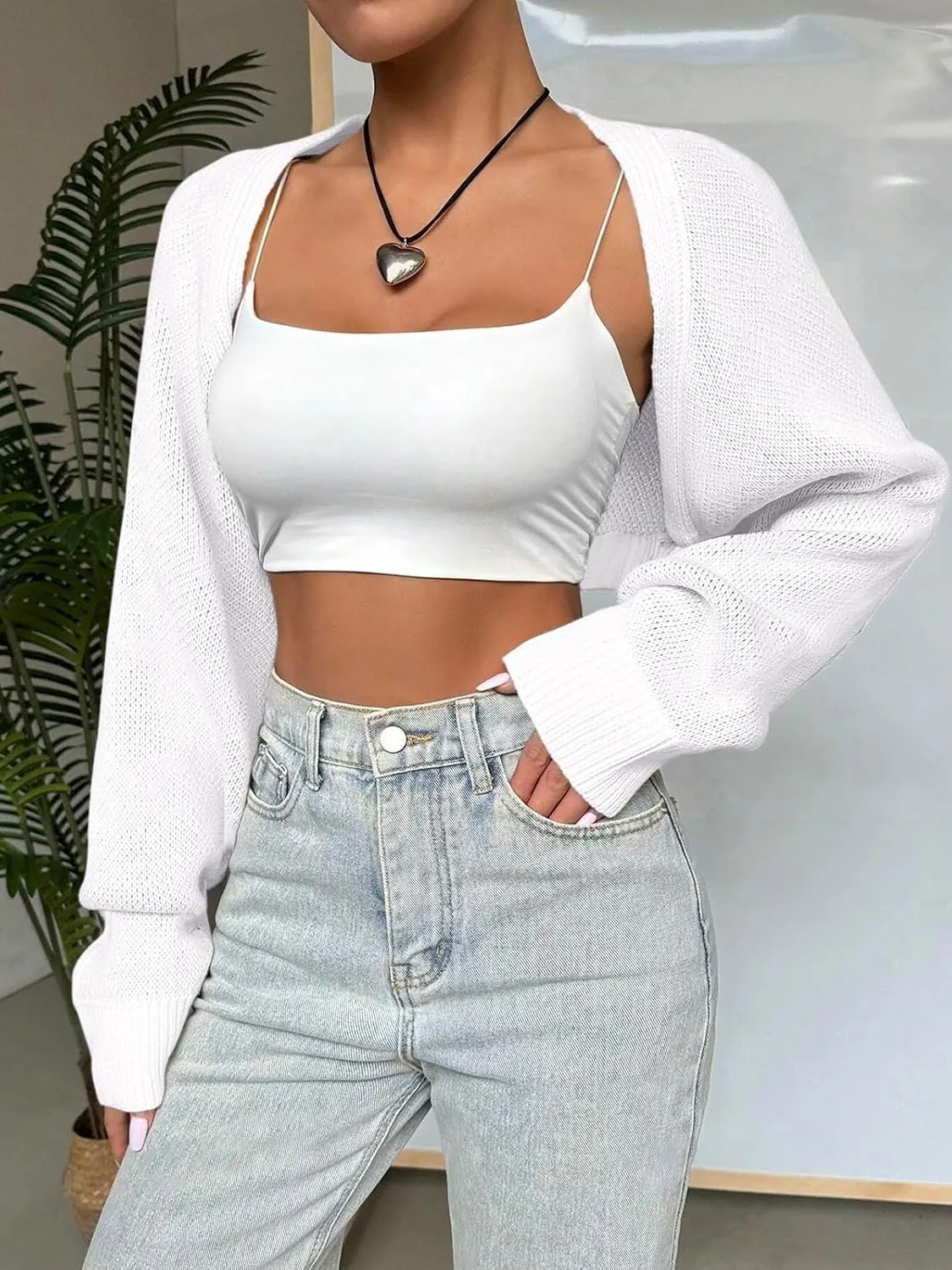 SPR&JOY Women’s Bolero Shrug Sweaters, Knitted Open Front Long Sleeve Cropped Tops, Solid Cute Sexy Casual Fashion Cardigans