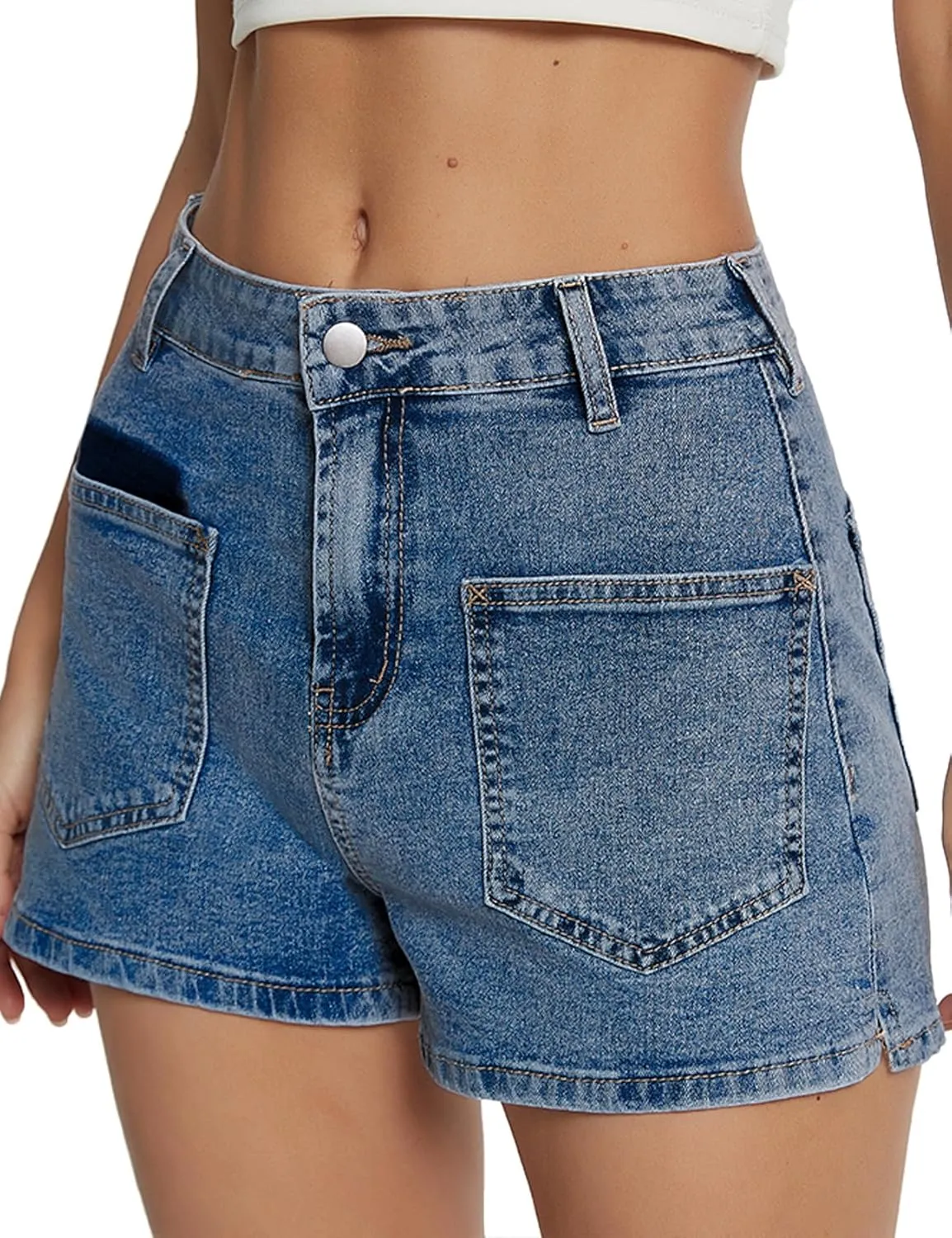 Stretchy Jean Shorts Womens Summer Casual Mid Rise Skinny Hot Denim Short with Pockets