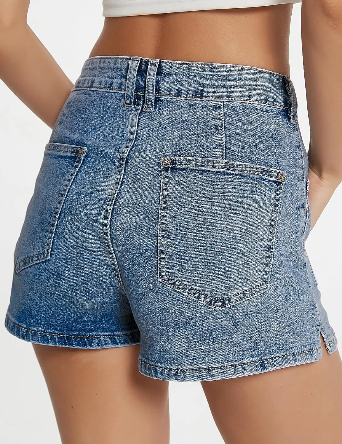 Stretchy Jean Shorts Womens Summer Casual Mid Rise Skinny Hot Denim Short with Pockets