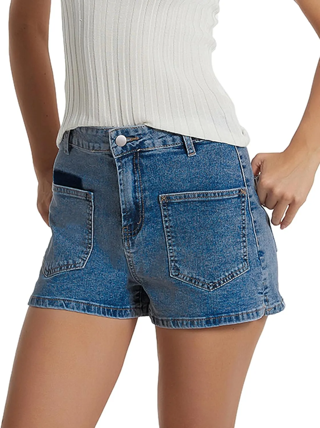 Stretchy Jean Shorts Womens Summer Casual Mid Rise Skinny Hot Denim Short with Pockets