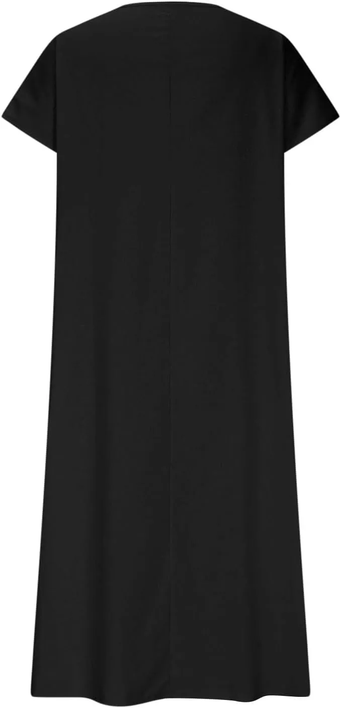 Summer Dresses for Women 2025 Flowy Trendy Casual Cotton Linen Dresses Beach Short Sleeve Vacation Maxi Sundresses