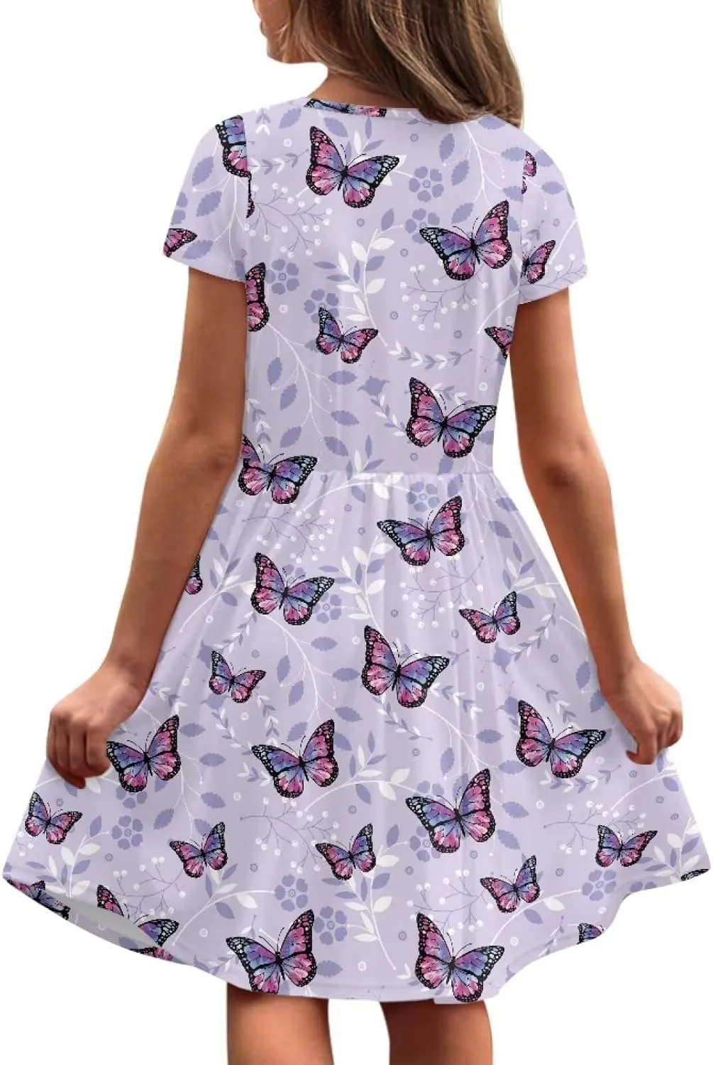 Summer Knee-Length Dresses for Girls 2-14 Years Old Machine Washable and Wrinkle-Resistant