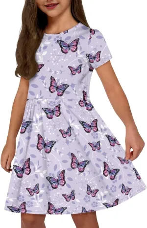 Summer Knee-Length Dresses for Girls 2-14 Years Old Machine Washable and Wrinkle-Resistant