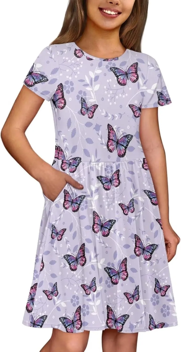 Summer Knee-Length Dresses for Girls 2-14 Years Old Machine Washable and Wrinkle-Resistant