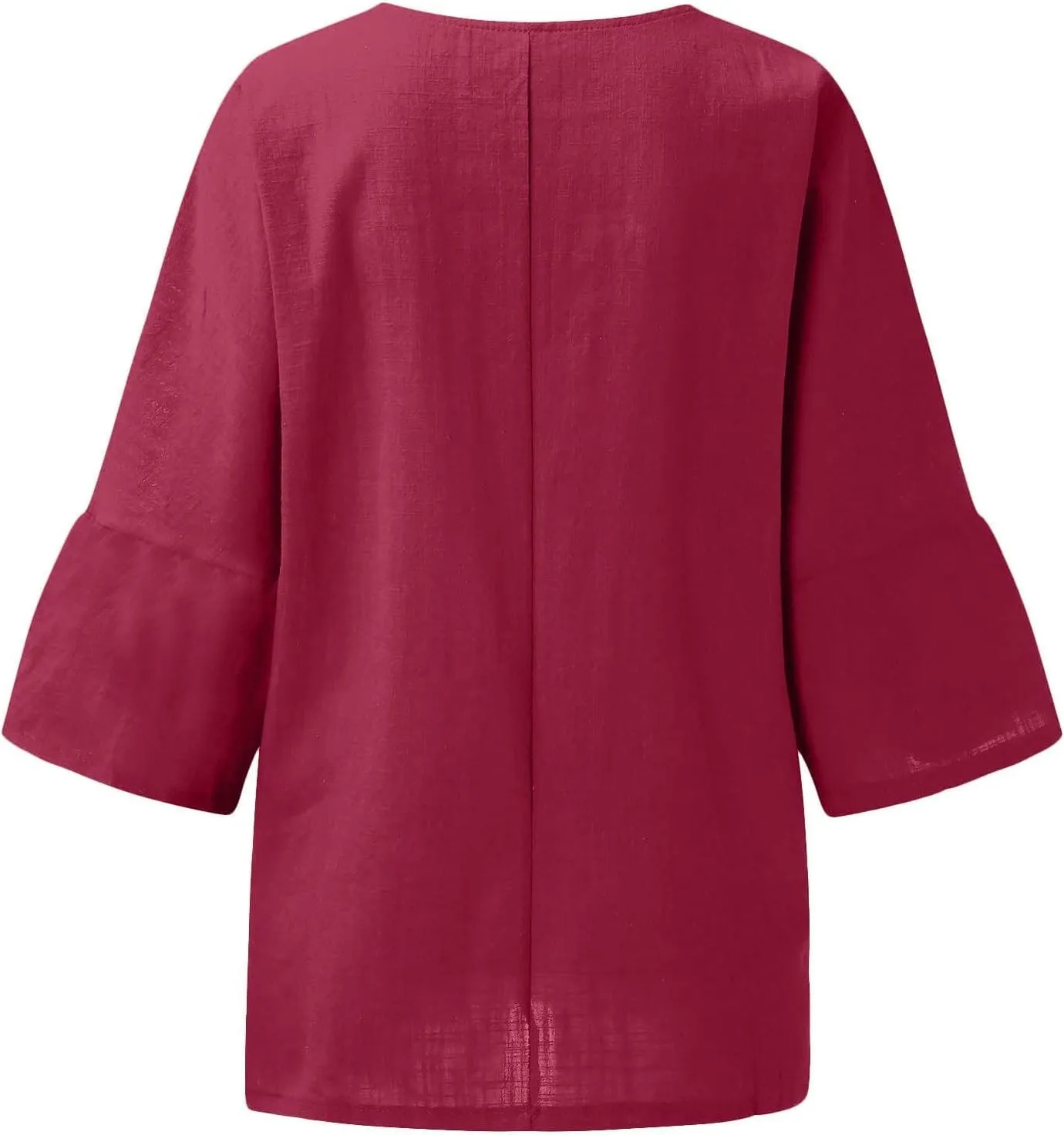 Summer Solid Linen Shirts for Womens Cotton Linen Shirt Casual 3/4 Sleeve Solid Color Crewneck Tunic Tops Beach Blouse