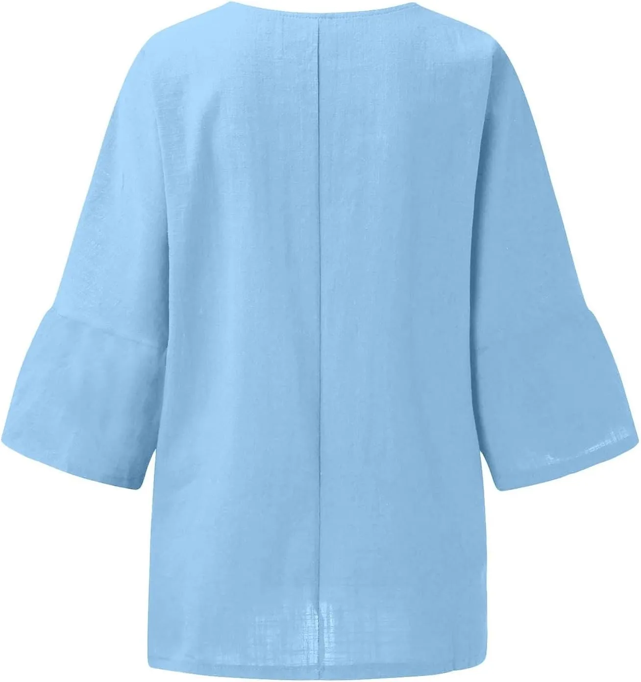 Summer Solid Linen Shirts for Womens Cotton Linen Shirt Casual 3/4 Sleeve Solid Color Crewneck Tunic Tops Beach Blouse