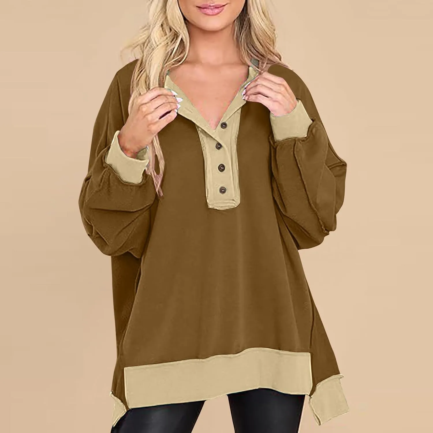 Sweatshirt for Women Oversized Crewneck Side Slit Long Sleeve Pullover Shirts Loose Fit Fall Fashion Trendy Hoodies
