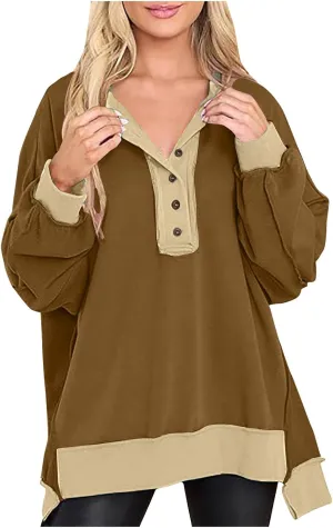 Sweatshirt for Women Oversized Crewneck Side Slit Long Sleeve Pullover Shirts Loose Fit Fall Fashion Trendy Hoodies