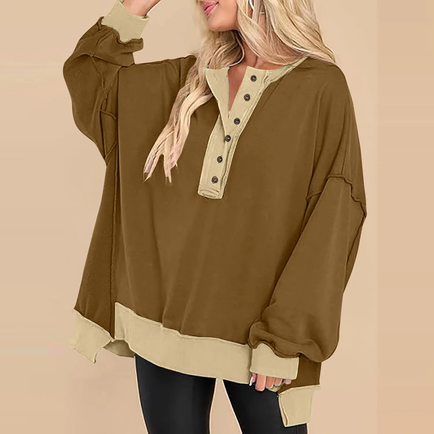Sweatshirt for Women Oversized Crewneck Side Slit Long Sleeve Pullover Shirts Loose Fit Fall Fashion Trendy Hoodies