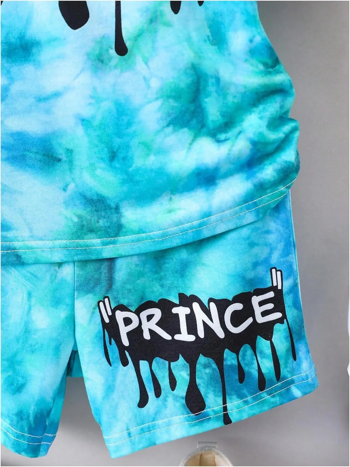 SweatyRocks Boy's 2 Piece Outfits Tie Dye Letter Graphic Tee Top and Shorts Clothing Sets