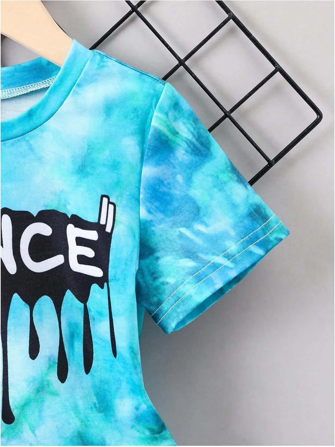 SweatyRocks Boy's 2 Piece Outfits Tie Dye Letter Graphic Tee Top and Shorts Clothing Sets
