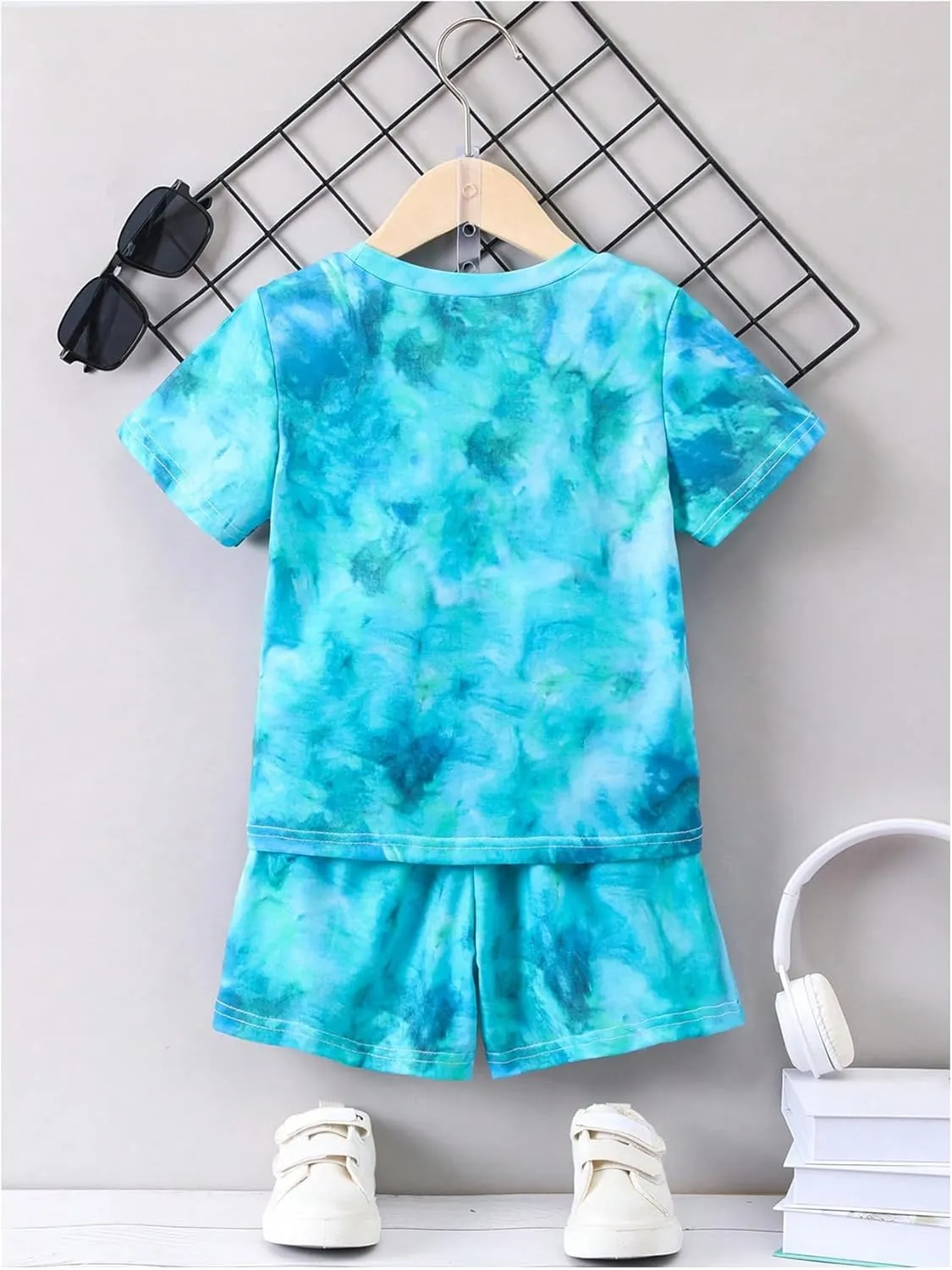 SweatyRocks Boy's 2 Piece Outfits Tie Dye Letter Graphic Tee Top and Shorts Clothing Sets