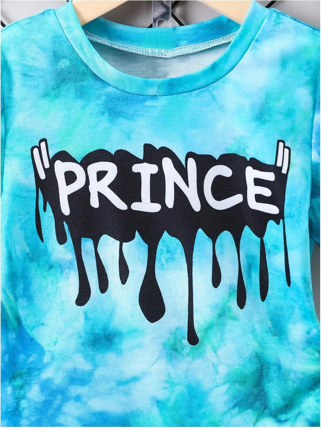 SweatyRocks Boy's 2 Piece Outfits Tie Dye Letter Graphic Tee Top and Shorts Clothing Sets