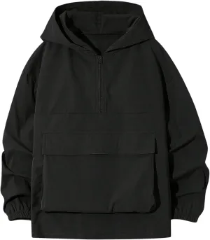 SweatyRocks Boy's Half Zip Pullover Hoodie Long Sleeve Loose Sports Jacket with Pockets