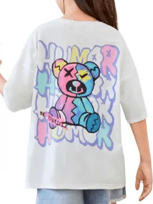 SweatyRocks Girl's Letter Graphic Print Half Sleeve T Shirt Round Neck Drop Shoulder Oversized Tees