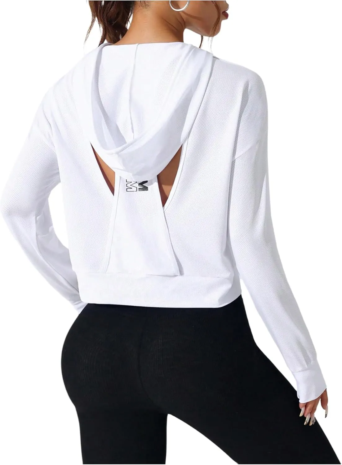 SweatyRocks Women's Letter Graphic Cut Out Back Long Sleeve Workout Hoodie Shirt