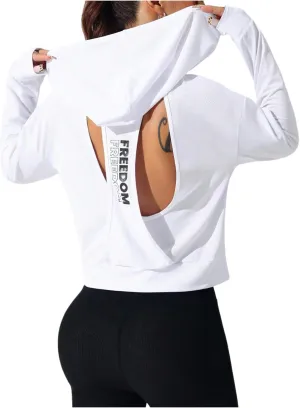 SweatyRocks Women's Letter Graphic Cut Out Back Long Sleeve Workout Hoodie Shirt