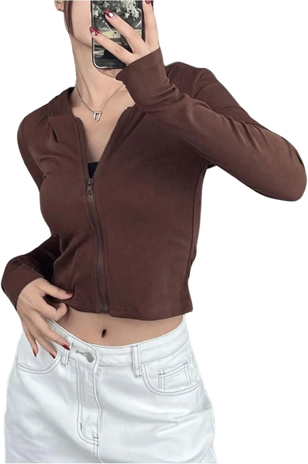 SweatyRocks Women's Zip Up Hoodie Long Sleeve Drawstring Lightweight Cropped Sweatshirt Jackets