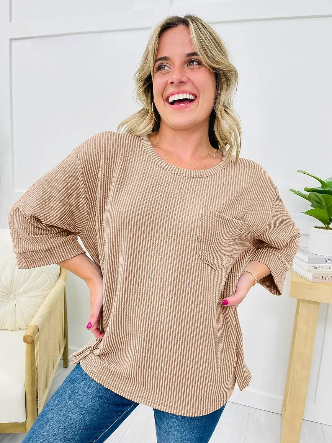 Tankaneo Womens Oversized 3/4 Bell Sleeve Tops Summer Casual Textured Knit T-Shirts Loose Fit Crewneck Blouse Tees Shirts