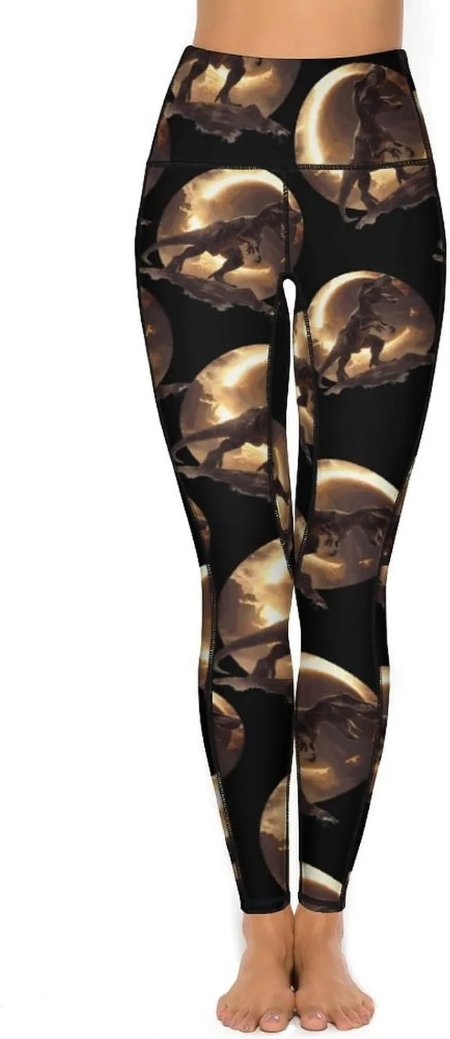 Total Solar Eclipse T-rex Women's Yoga Pants Leggings with Pockets High Waist Compression Workout Pants
