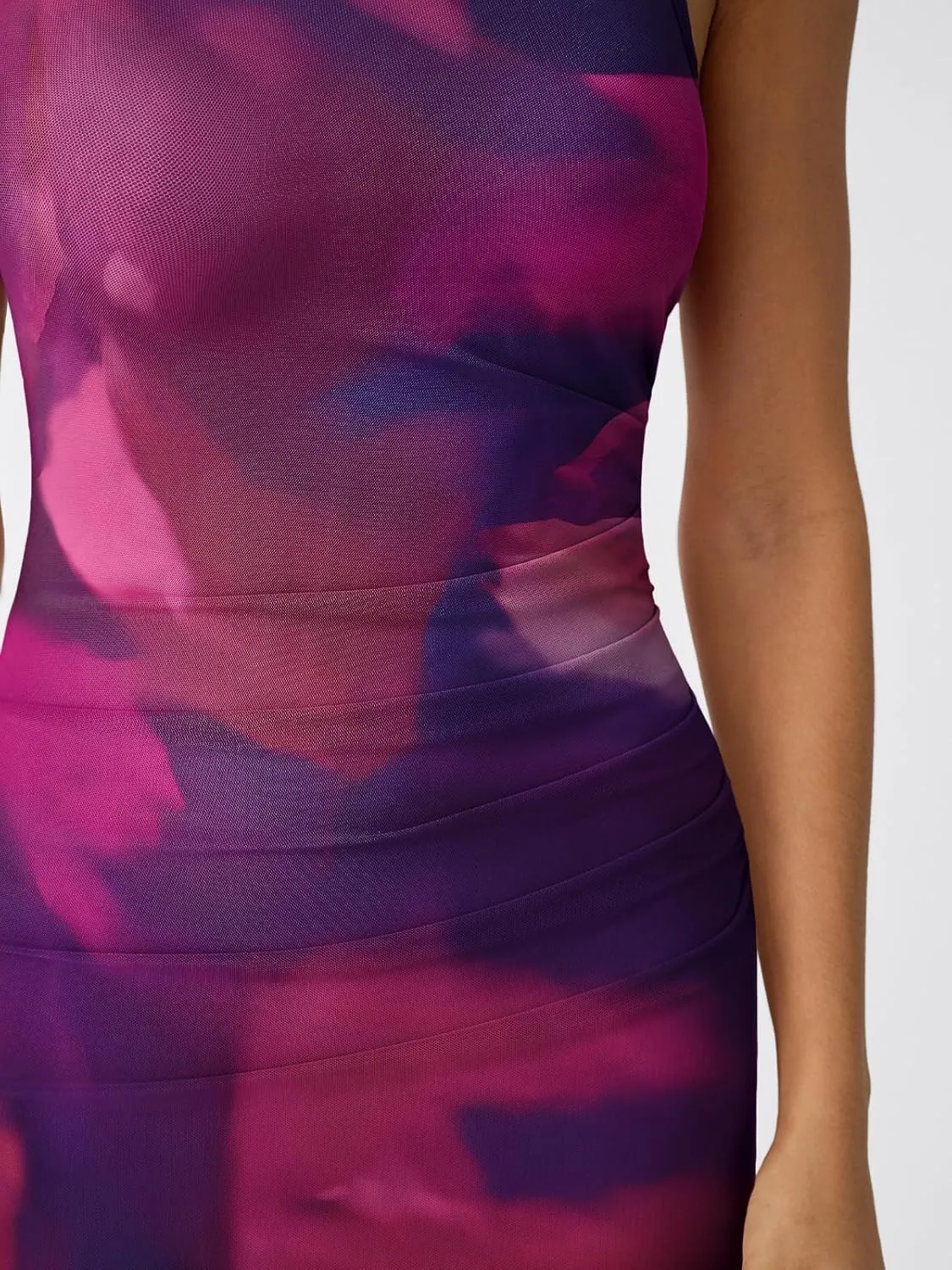 Trendy Queen Bodycon Maxi Dress Womens Sleeveless Floral Print Fitted Party Club Ruched Dresses with Side Slit