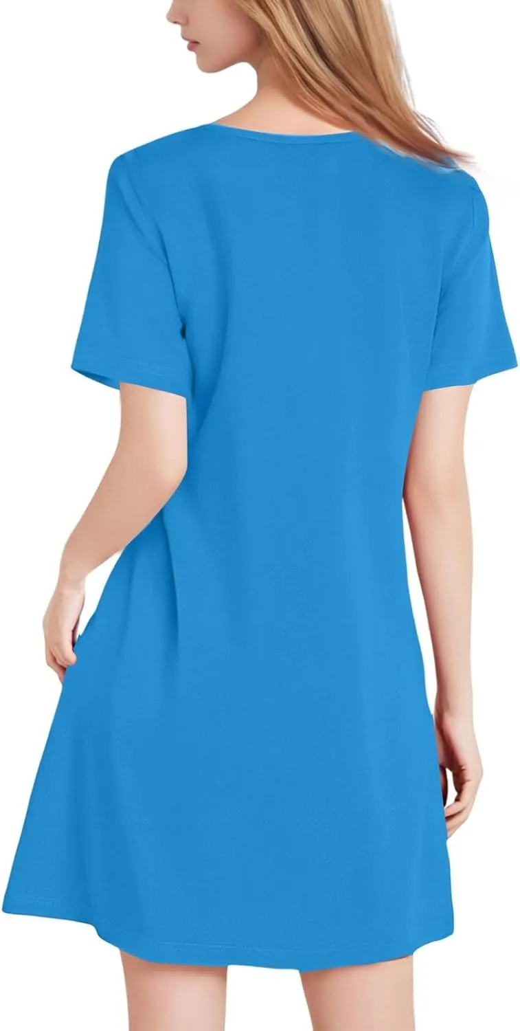 Tshirt Dress Women Short Sleeve Crewneck Summer Mini Dresses Keyhole A Line Casual Modest Beach Vacation Dress