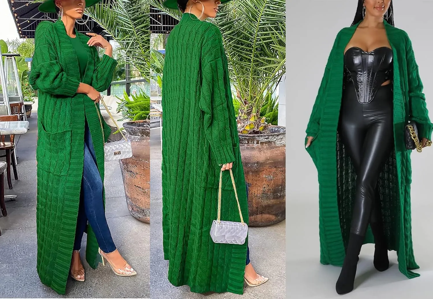 Vakkest Women's Long Sweater Cardigan Open Front Duster Jacket Casual Cable Knitted Maxi Dress Coat Braided Outwear Pockets