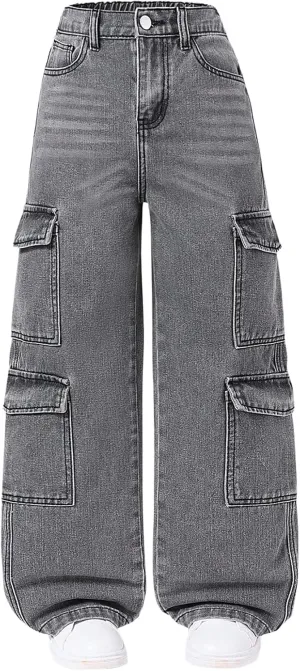 Verdusa Girl's Y2K Camo Cargo Pants Loose Straight Leg Denim Pants with Pockets