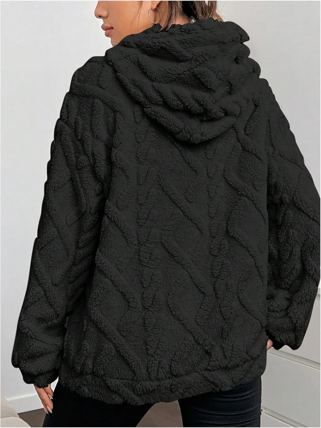 Verdusa Women's Fuzzy Fleece Sherpa Pullover Hoodie Oversized Plaid Letter Print Sweatshirt Long Sleeve Hoodies with Pocket