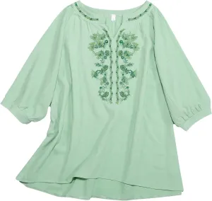 Vintage Embroidered Cotton Linen T Shirt for Women Casual Loose Fit Top Plus Size Symmetrical Fashion Blouse, Small