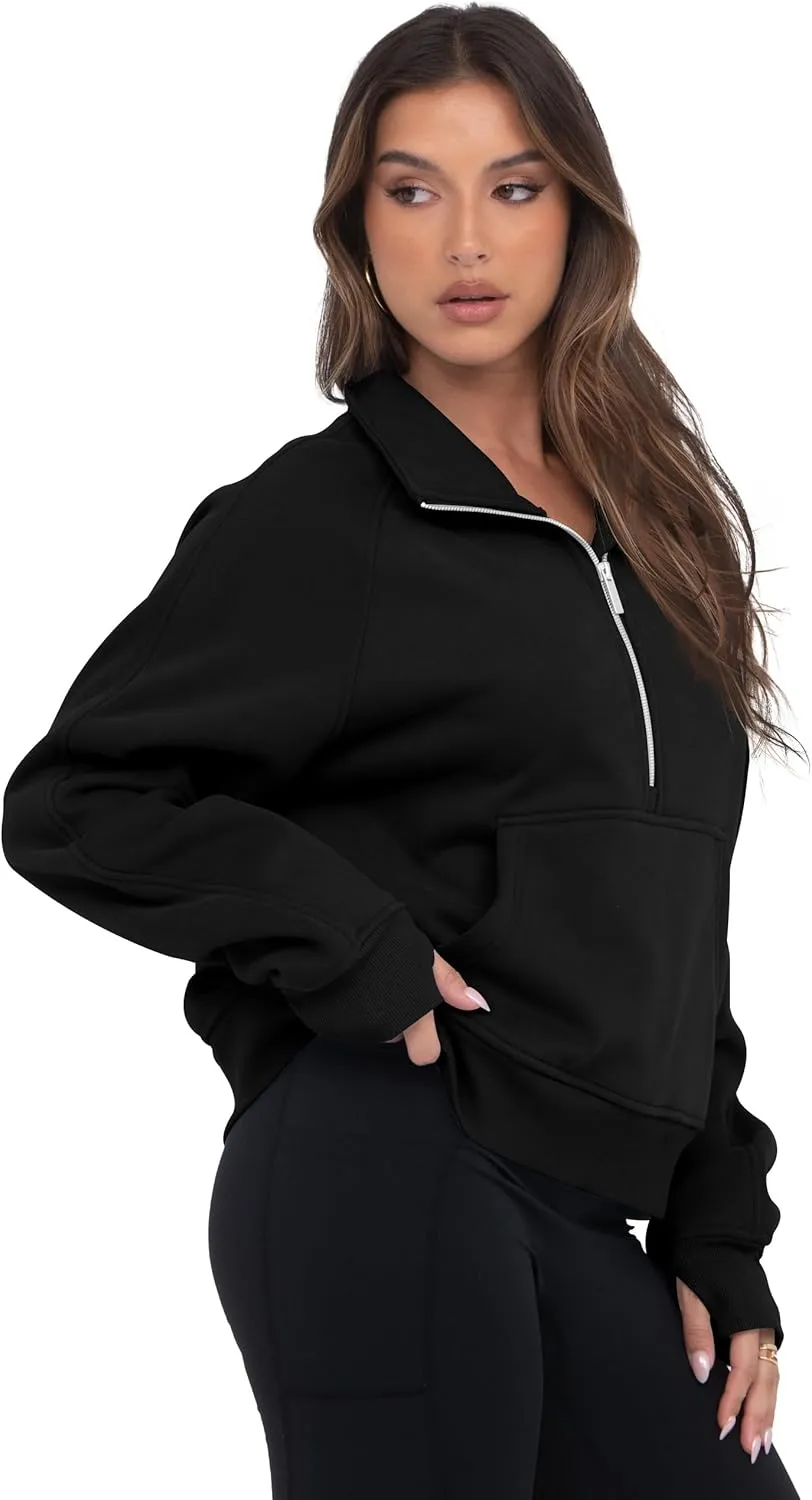 VIUTIL Womens Half Zip Sweatshirt Fleece Cropped Pullover with Thumb Hole Fall Trendy Clothes 2025