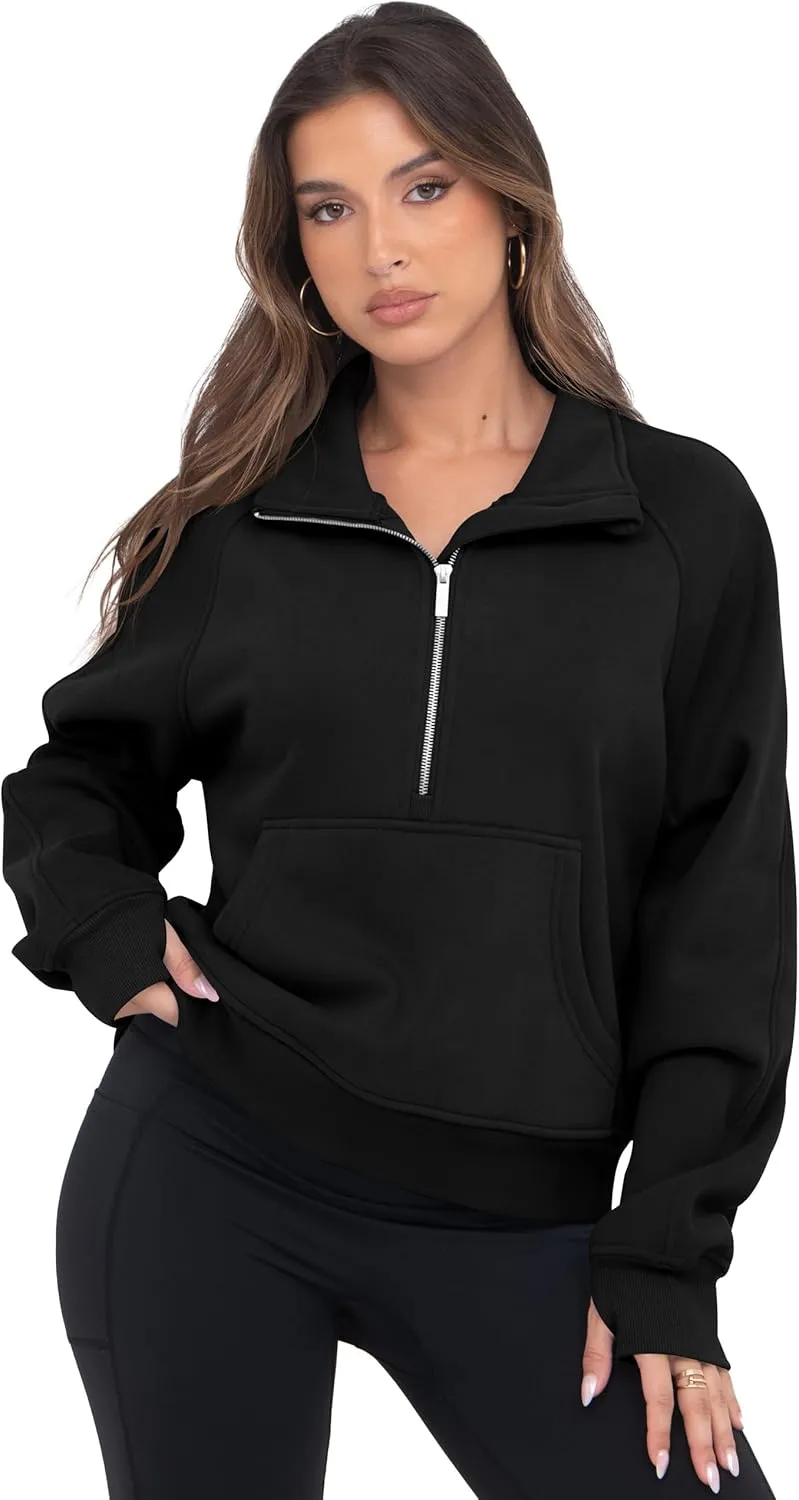 VIUTIL Womens Half Zip Sweatshirt Fleece Cropped Pullover with Thumb Hole Fall Trendy Clothes 2025