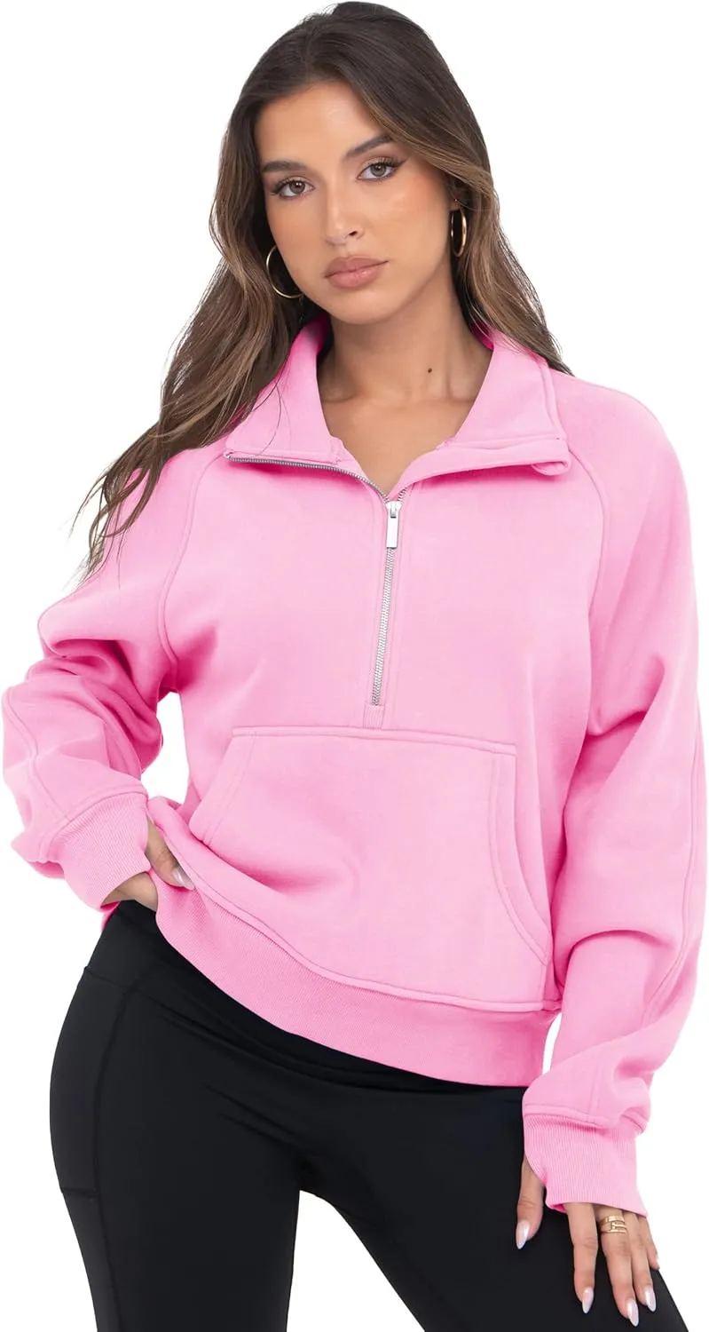 VIUTIL Womens Half Zip Sweatshirt Fleece Cropped Pullover with Thumb Hole Fall Trendy Clothes 2025