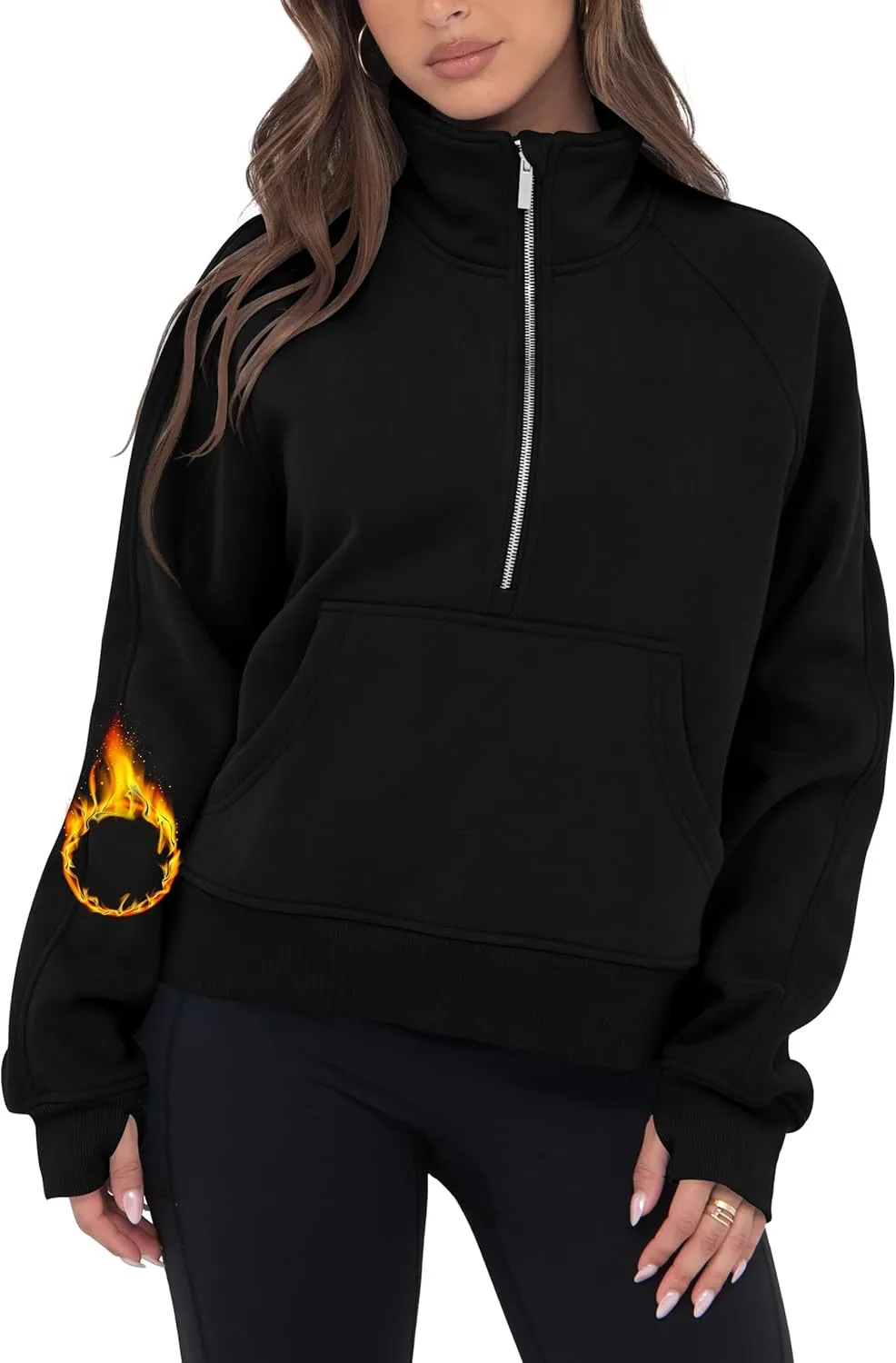 VIUTIL Womens Half Zip Sweatshirt Fleece Cropped Pullover with Thumb Hole Fall Trendy Clothes 2025