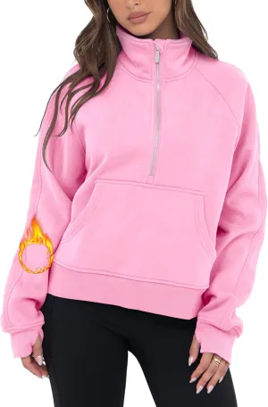 VIUTIL Womens Half Zip Sweatshirt Fleece Cropped Pullover with Thumb Hole Fall Trendy Clothes 2025