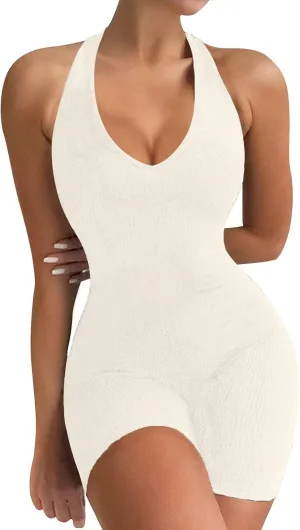 VUTRU Womens Sexy One Piece Tank Top Sleeveless Backless Bodycon Shorts Jumpsuits Bodysuit Catsuit Ribbed Sports Romper