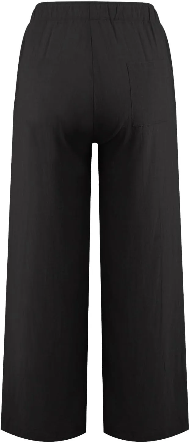 Wide Leg Linen Pants Women Baggy High Waisted Pants Straight Leg Beach Trousers Flowy Pull on Pants with Pockets
