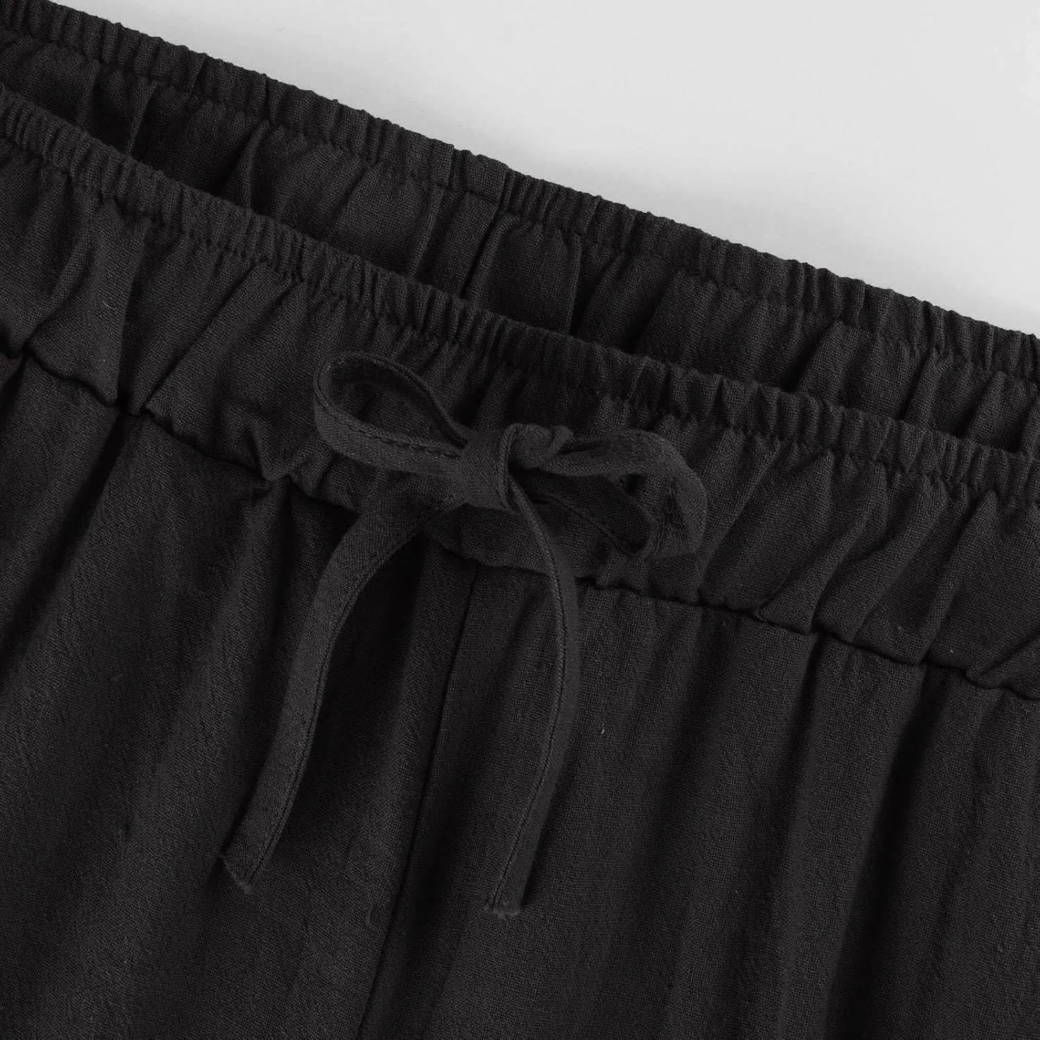Wide Leg Linen Pants Women Baggy High Waisted Pants Straight Leg Beach Trousers Flowy Pull on Pants with Pockets