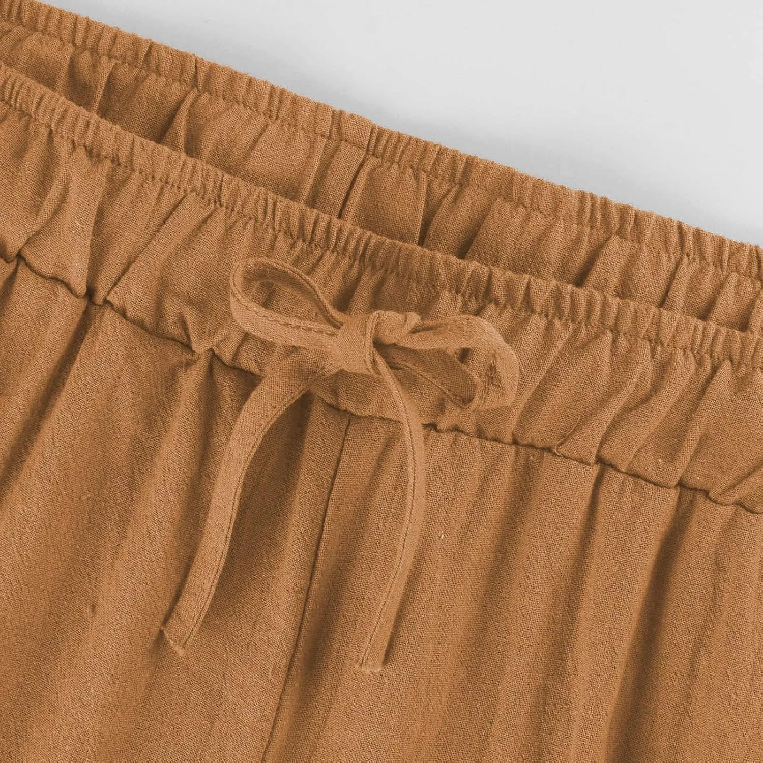 Wide Leg Linen Pants Women Baggy High Waisted Pants Straight Leg Beach Trousers Flowy Pull on Pants with Pockets