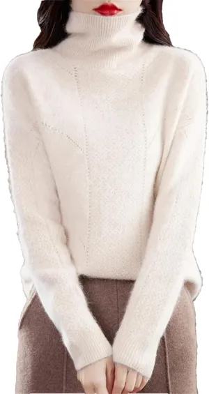 Winter Cashmere Sweater Women Turtleneck Thicken Knit Jumper Fashion Hollow Oversized Pullover