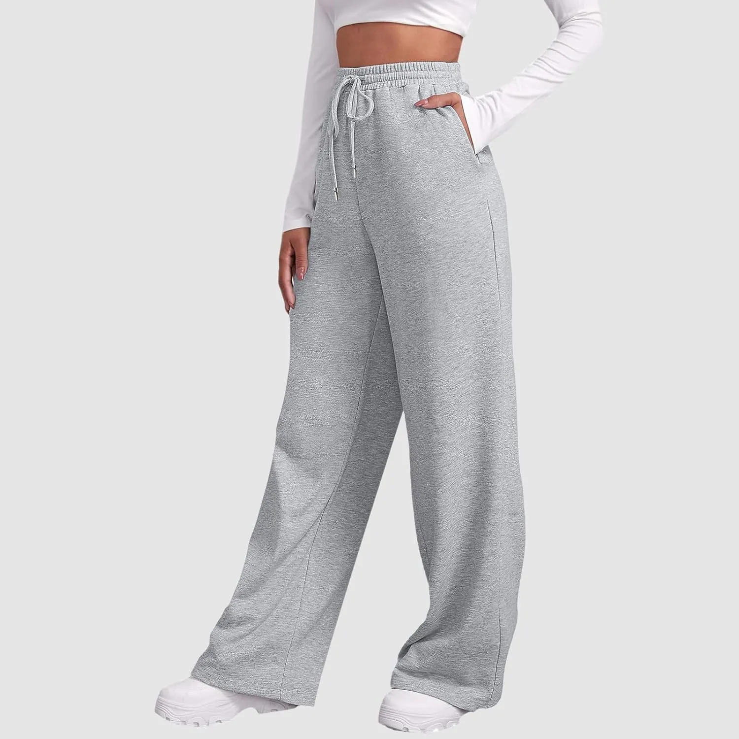 Winter Fleece Lined Sweatpants for Women Drawstring Elastic Waist Wide Leg Jogger Pants Casual Baggy Workout Lounge Trousers