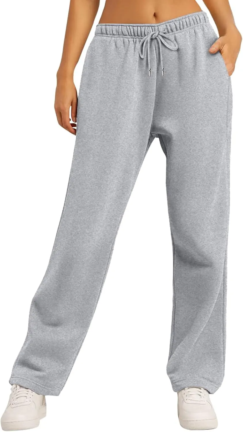 Winter Fleece Lined Sweatpants for Women Drawstring Elastic Waist Wide Leg Jogger Pants Casual Baggy Workout Lounge Trousers