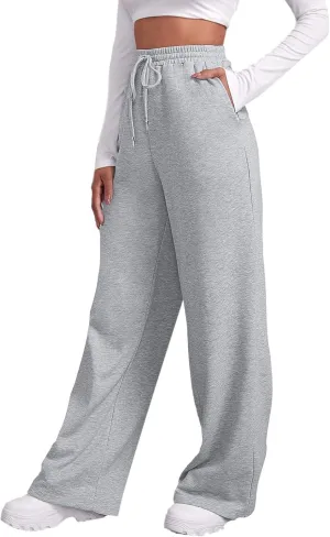 Winter Fleece Lined Sweatpants for Women Drawstring Elastic Waist Wide Leg Jogger Pants Casual Baggy Workout Lounge Trousers